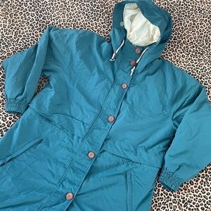 Vintage Woolrich Warm Jacket Medium Womens Long Puffy Green Zippered Button Down